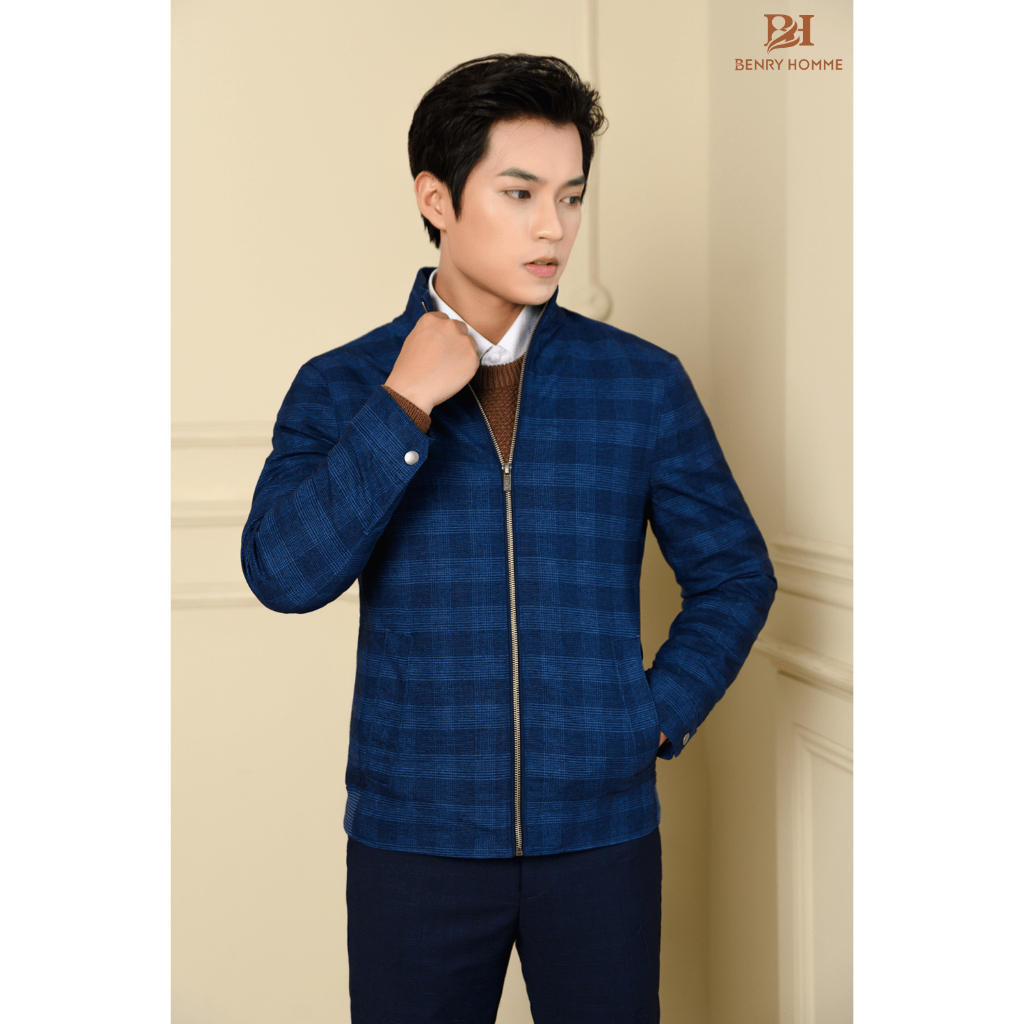 Áo khoác nam cổ đứng Benry, chất liệu sợi lông cừu phong cách Hàn Quốc
