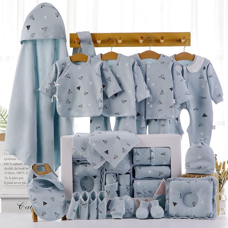 Set đồ sơ sinh quà tặng cho bé 22 - 23 chi tiết coton có hộp sang chảnh, quà tặng đầy tháng cho bé.