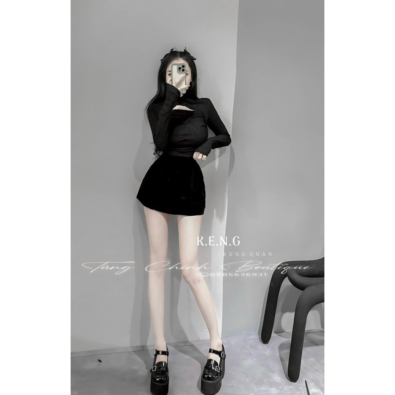 Set áo body lông thỏ phối chân váy dáng A