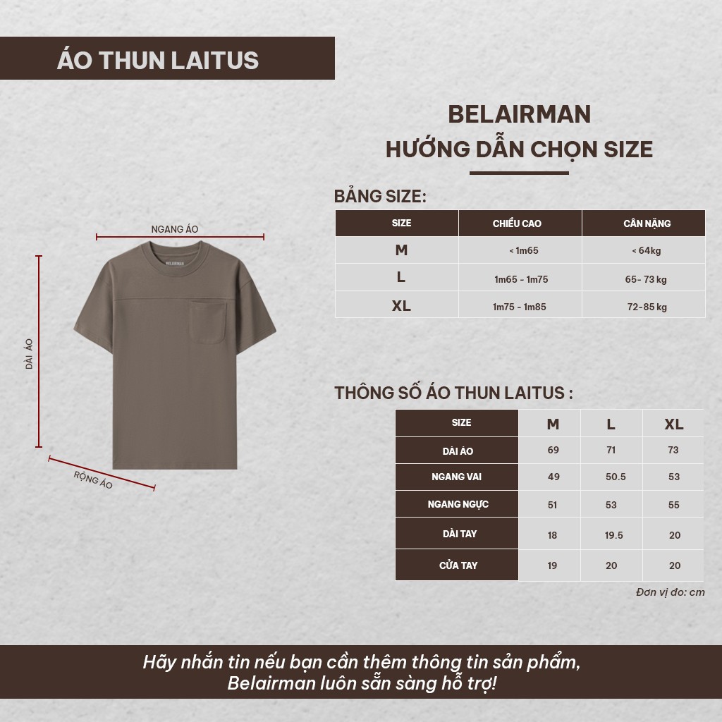 Áo thun Laitus nam nữ cổ tròn có túi BELAIRMAN vải cotton 100% với nhiều màu mới trẻ trung, thanh lịch -  ATLT0096