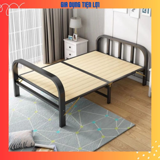 Giường ngủ xếp gọn khung sắt 198x100cm, dát gỗ, Giường xếp văn phòng nhỏ gọn tiện lợi, giường sắt gấp gọn