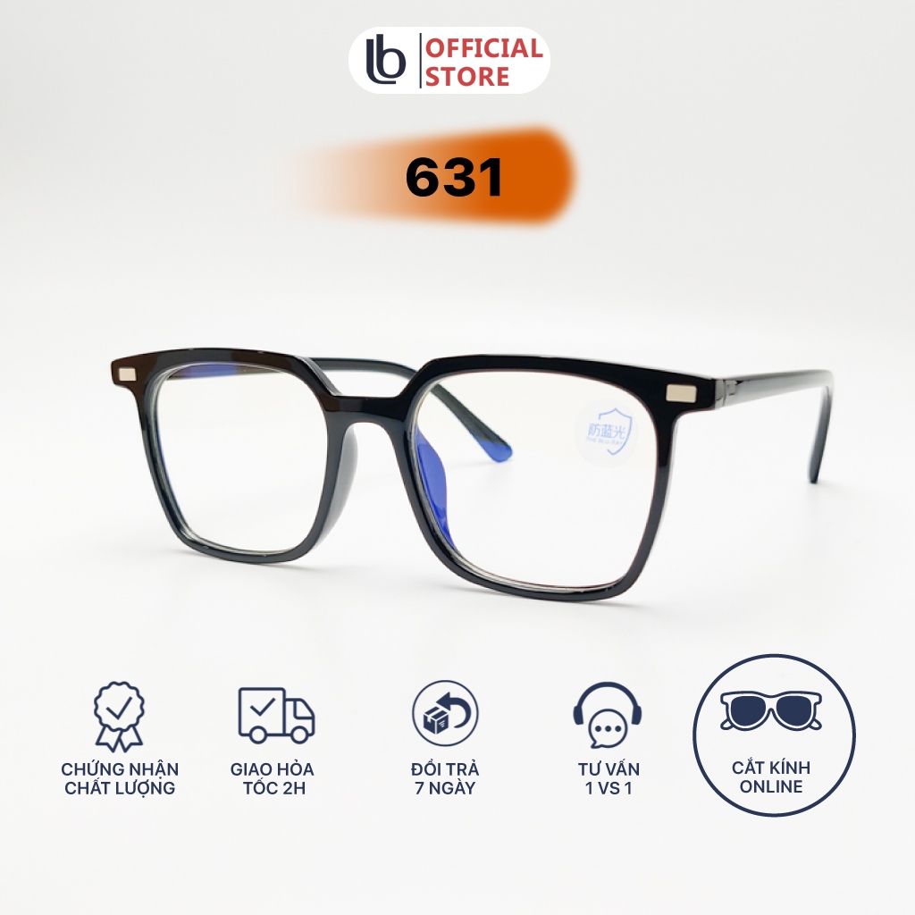 Mắt kính gọng  vuông chữ nhật LB Eyewear 631 chất liệu nhựa giả cận nam nữ thời trang, chống tia UV, không gây đau tai