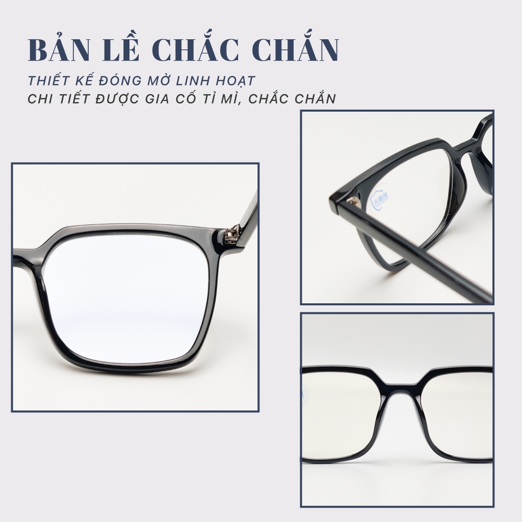 Mắt kính gọng  vuông chữ nhật LB Eyewear 631 chất liệu nhựa giả cận nam nữ thời trang, chống tia UV, không gây đau tai