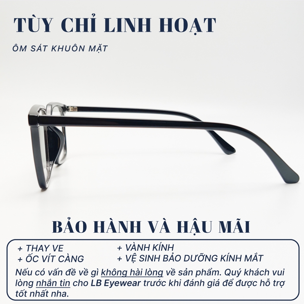 Mắt kính gọng  vuông chữ nhật LB Eyewear 631 chất liệu nhựa giả cận nam nữ thời trang, chống tia UV, không gây đau tai