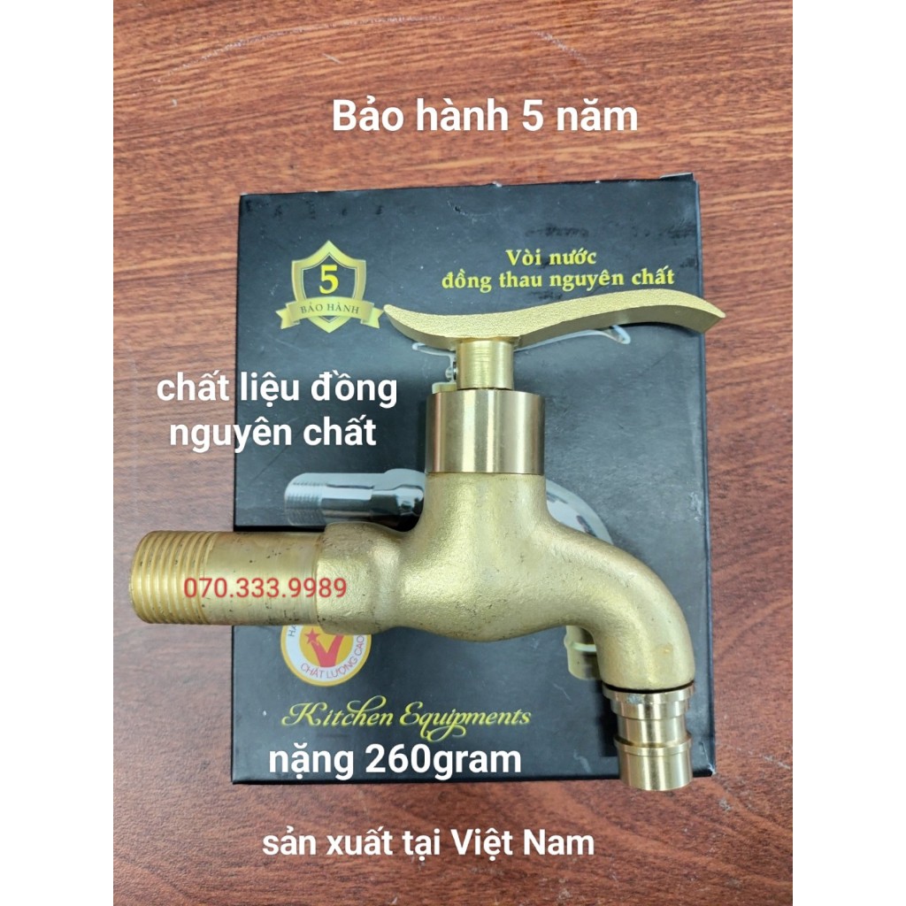 Vòi hồ vòi nước chật liệu Đồng Thau 100% lõi nước lớn mạnh, màu vàng ren ngoài 21mm