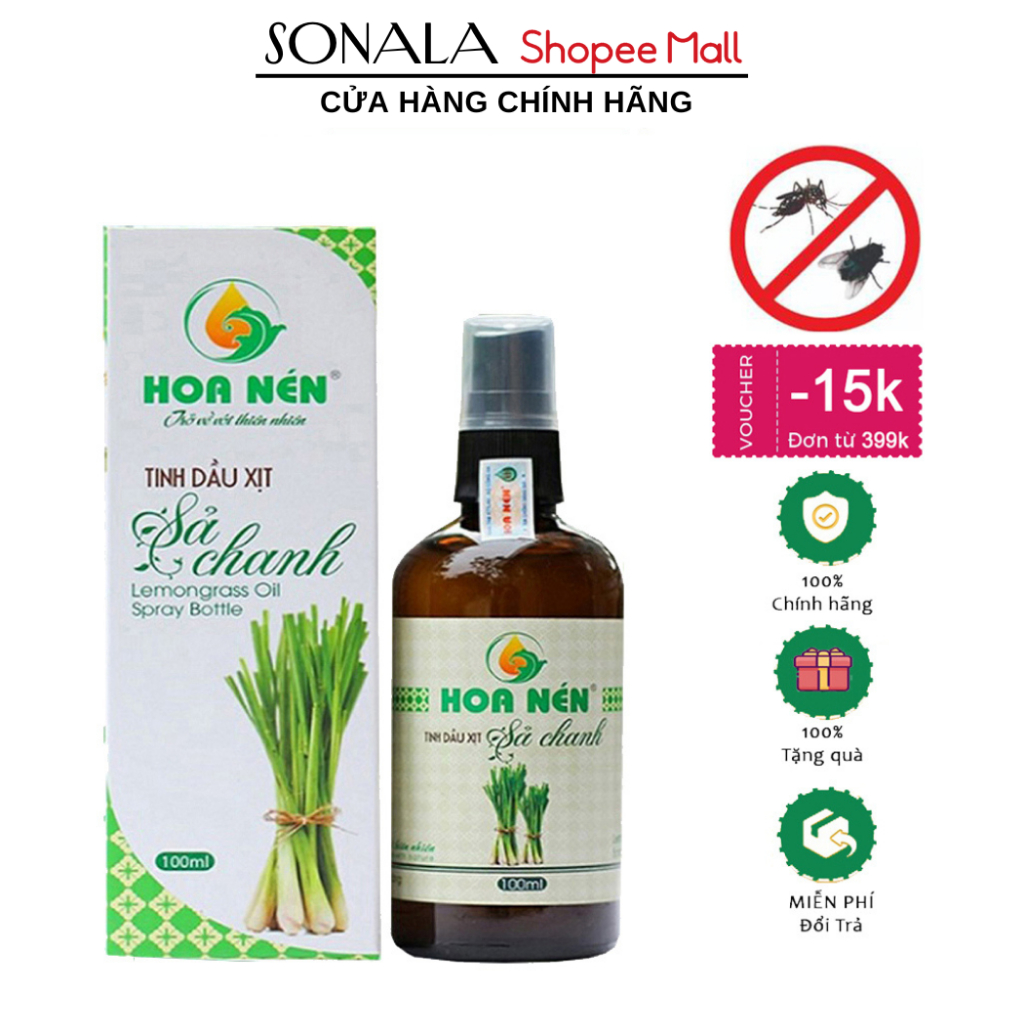 Xịt phòng tinh dầu Sả Chanh Hoa Nén 100ml khử mùi diệt khuẩn đuỗi côn trùng hiệu quả an toàn