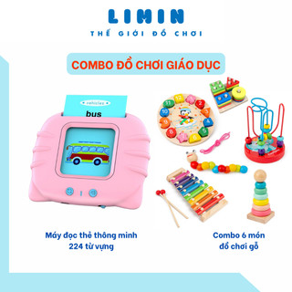 Combo đồ chơi giá dục máy đọc thẻ thông minh + 6 món đồ chơi gỗ cho bé