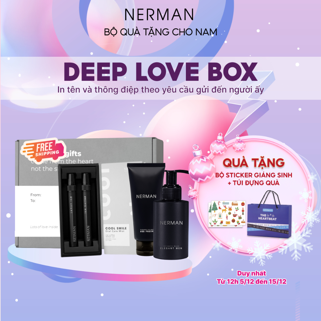Bộ quà nam giới DEEP LOVE BOX NERMANXịt thơm miệng 10ml/chai & Dung dịch vệ sinh nam