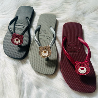 Dép xốp Thái, dép kẹp nữ mũi vuông hàng loại 2 siêu rẻ gắn charm gấu dâu siêu hot 2024