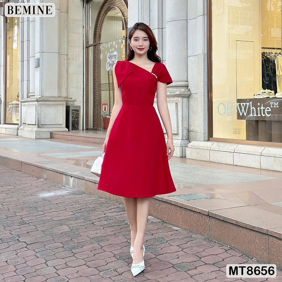 Đầm thiết kế đi tiệc xếp nơ vai tùng xoè BEMINE MT8656