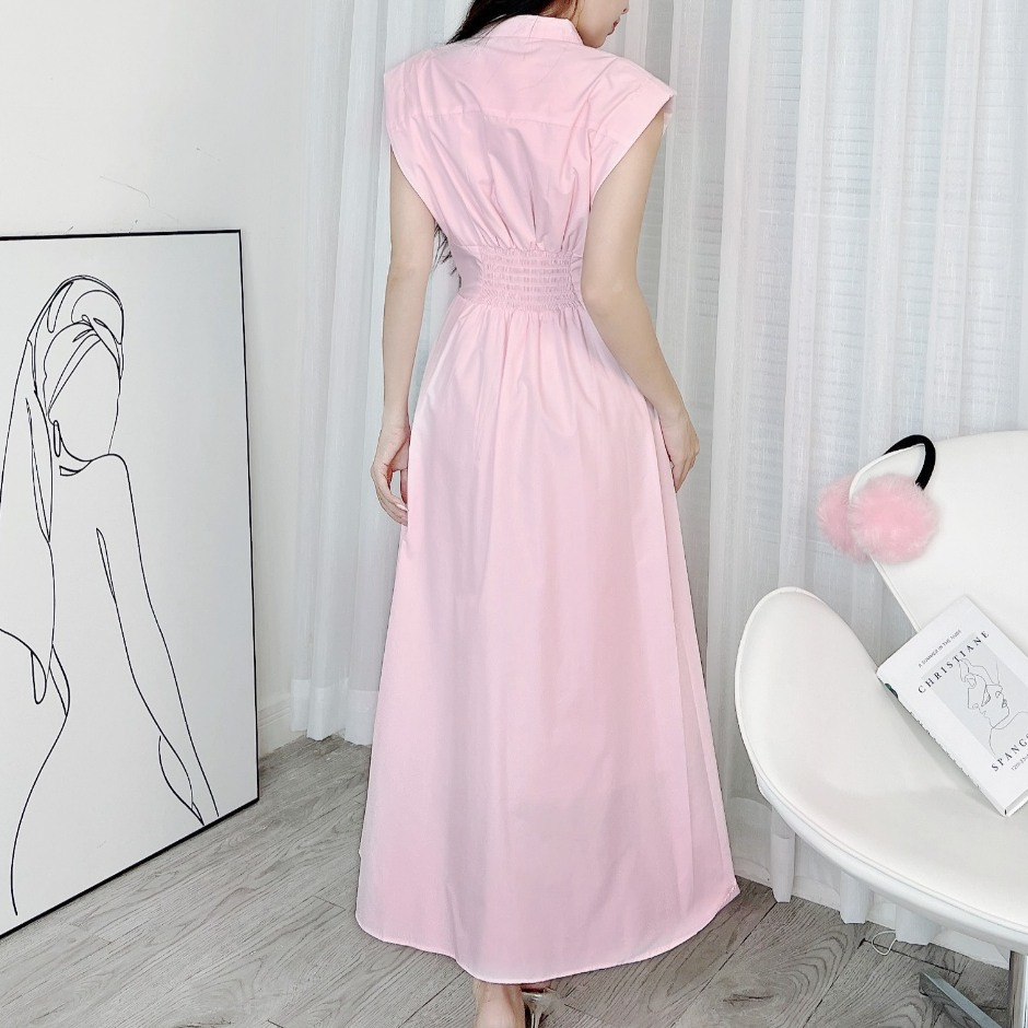 Đầm Sơ Mi Trơn Nữ Xếp Ly Eo Dáng Dài 3 Màu Pastel Nữ Tính MIMIX DX8215