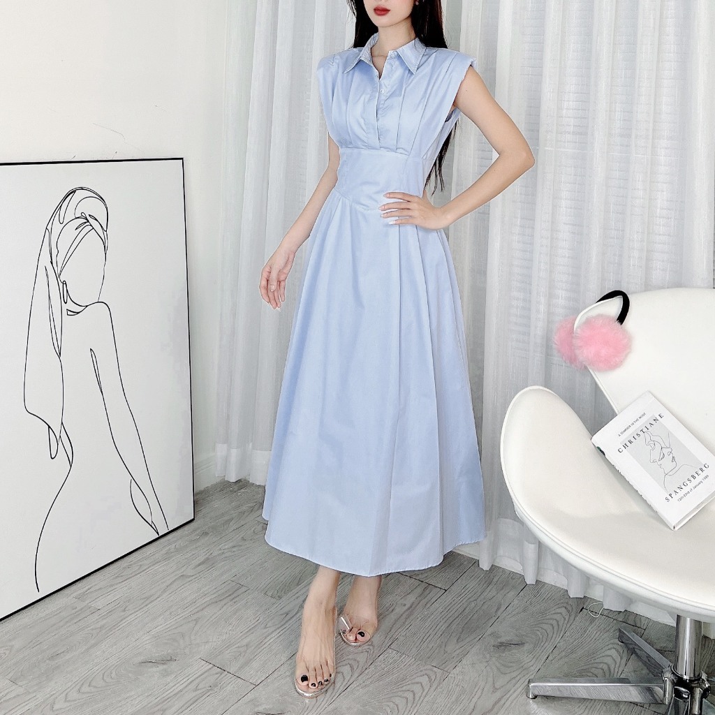 Đầm Sơ Mi Trơn Nữ Xếp Ly Eo Dáng Dài 3 Màu Pastel Nữ Tính MIMIX DX8215