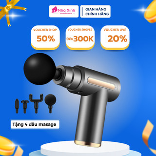 Máy masage cầm tay mini, súng masage cầm tay 4 đầu 6 chế độ xoa bóp, đấm nưng chống mỏi vai gáy chính hãng _msa2