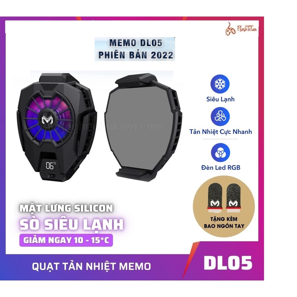 Quạt tản nhiệt điện thoại sò lạnh MEMO DL05/FL05/G6 chơi PUBG FF ROS Siêu lạnh, hiển thị nhiệt độ