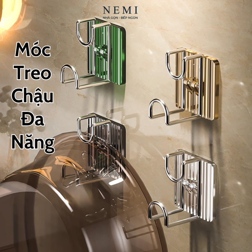 Móc Treo Thau Chậu Đa Năng Bằng Inox 304 Và Nhựa Trong Suốt Acrylic Cao Cấp. Móc Dán Tường Treo Chậu, Thau Cao Cấp