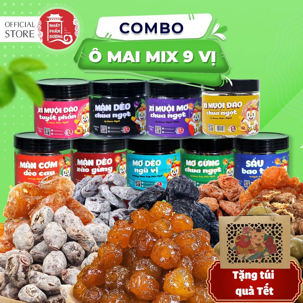 [TẶNG HỘP TẾT] Combo 9 hộp ô mai mix vị Nhất Phẩm Đường ô mai xí muội Hà Nội