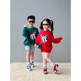 Áo nỉ Sweater in hình Mickey Noel cho bé trai bé gái chất nỉ cotton, áo nỉ thu đông giáng sinh COOKY KIDS