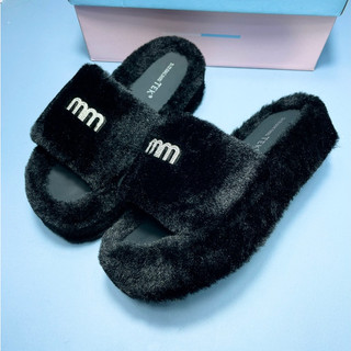 Dép quai ngang nữ 3TDEP, dép lông MM (lùi 1 size) độn đế 4cm, thời trang mùa đông