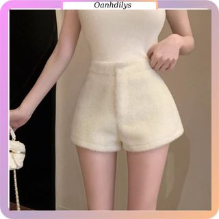   Sẵn  Quần short nữ lông thỏ cạp cao quần đùi ngắn khuy cài hàng order  nhà Oanhdilys 