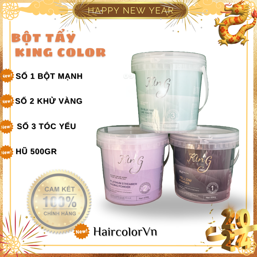 Bột tẩy tóc hữu cơ King Color hạt tẩy mịn không xùi bọt, vón cục, chảy nước, khử vàng hũ 500gr