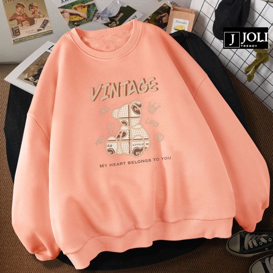 Áo sweater gấu Vin nam nữ form rộng, áo nỉ cổ tròn, mùa đông unisex vải cotton dày dặn