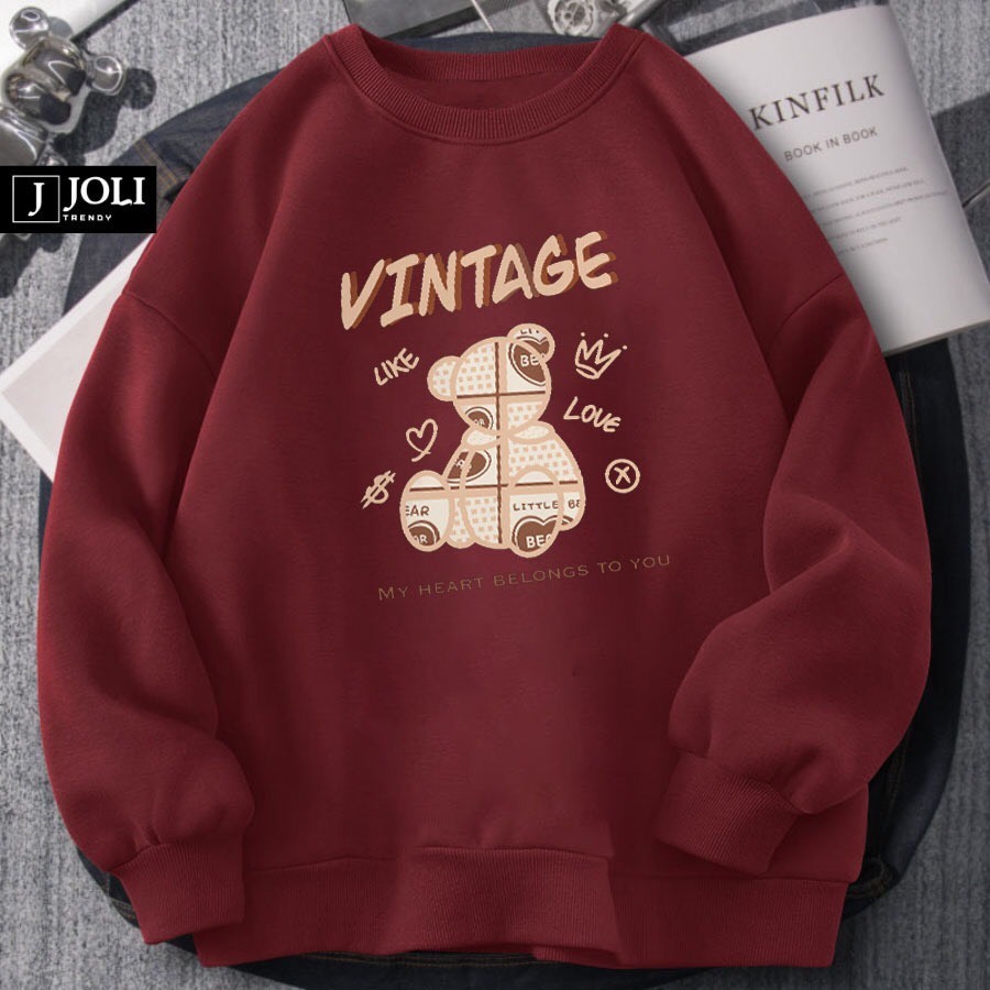 Áo sweater gấu Vin nam nữ form rộng, áo nỉ cổ tròn, mùa đông unisex vải cotton dày dặn