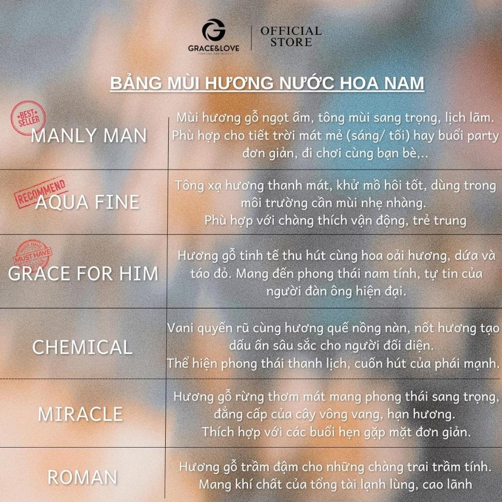 Nước Hoa Nam Chính Hãng Grace And Love Mùi Aqua Fine, Tinh Dầu Thơm Nước Hoa Nam Cao Cấp Mạnh Mẽ, Sang Trọng