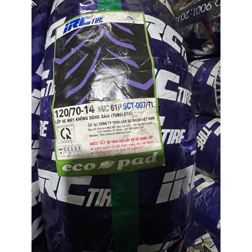 Vỏ  120/70-14 IRC dùng cho bánh sau PCX không dùng ruột