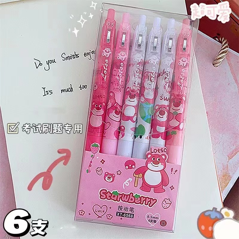 Set 6 Bút Bi Bấm Mực Gel Ngòi 0.5mm Họa Tiết cute, anime,one pice, kuromi... Ngộ Nghĩnh Hot Trend Cây Viết Mực Nước Đen