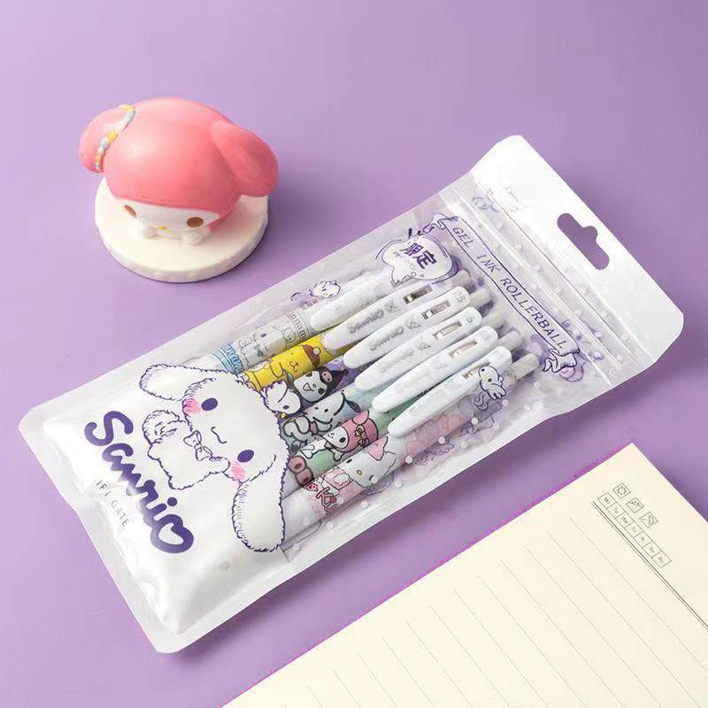 Set 6 Bút Bi Bấm Mực Gel Ngòi 0.5mm Họa Tiết cute, anime,one pice, kuromi... Ngộ Nghĩnh Hot Trend Cây Viết Mực Nước Đen