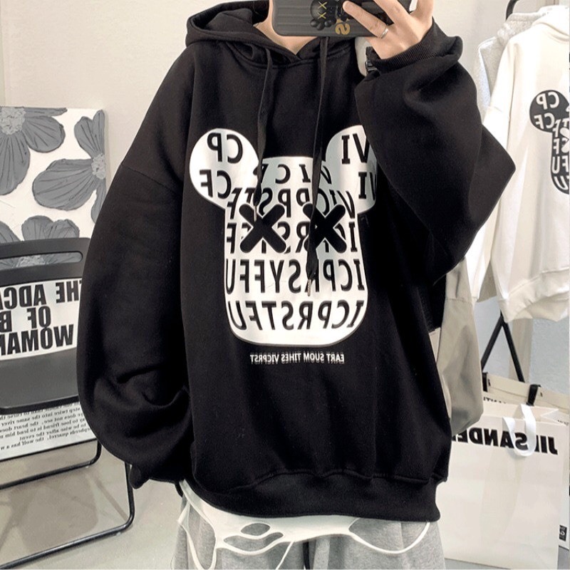 Áo Hoodie Gấu mắt XX nam nữ form rộng, áo nỉ mũ 2 lớp, mùa đông unisex vải cotton dày dặn