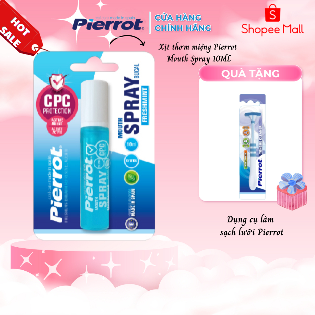 [Tặng cạo lưỡi] Nước xịt thơm miệng diệt khuẩn Pierrot 10ml