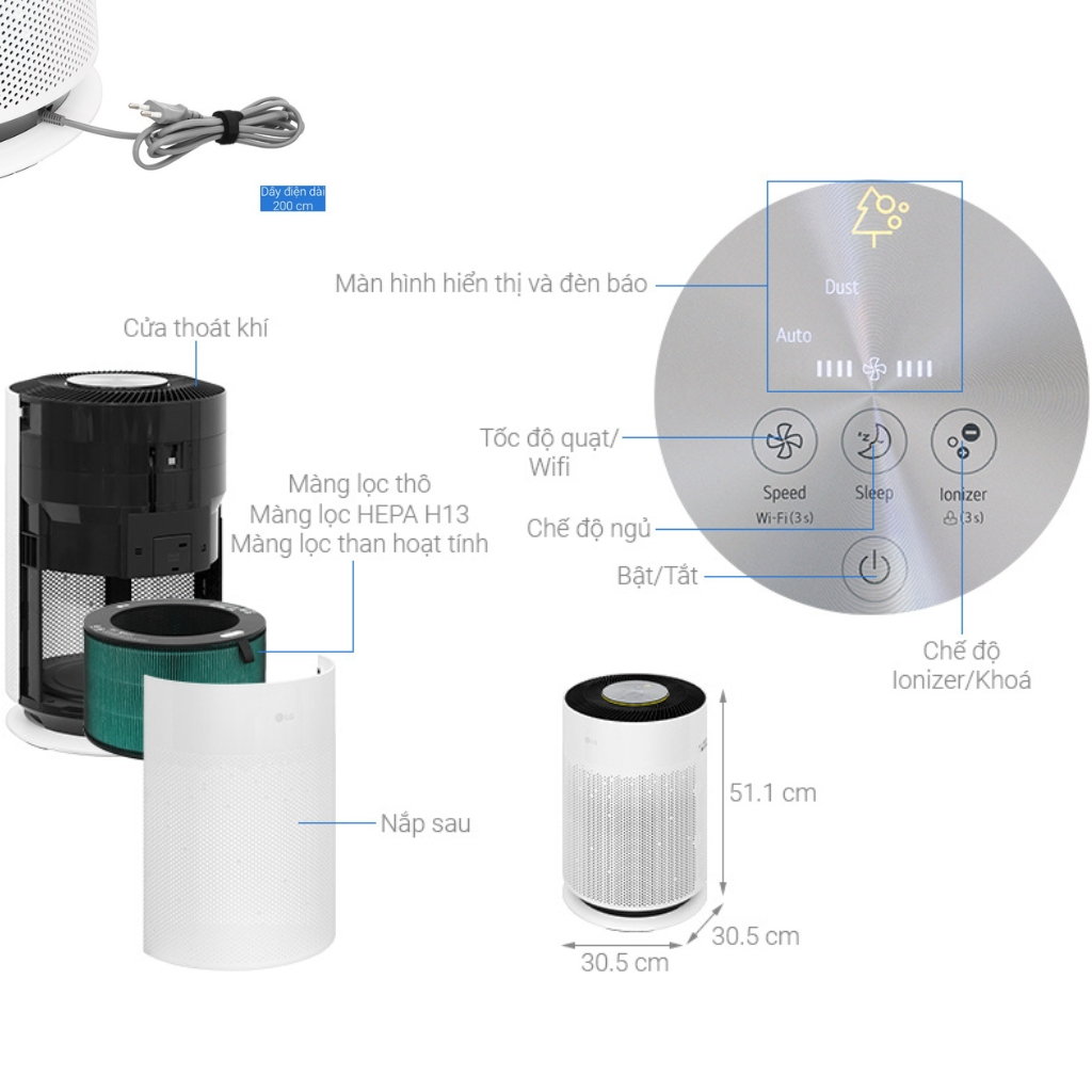 Máy lọc không khí LG PuriCare 360 Hit AS60GHWG0 41W | Máy lọc không khí AS60GHWG0 màu trắng cho phòng 60m2 | Chính hãng
