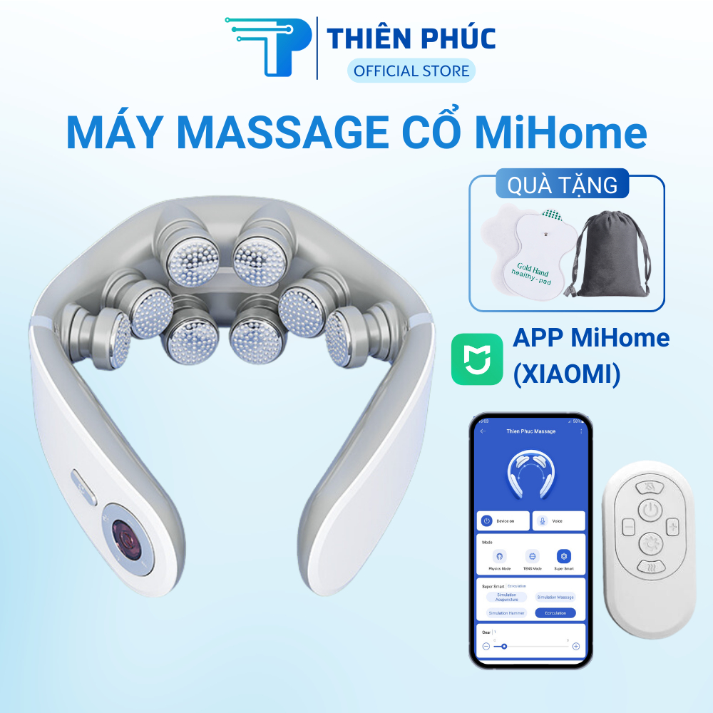 Máy massage cổ vai gáy kết nối App Mihome với 8 đầu mát xa xung điện, chườm nóng giảm đau mỏi chính hãng THIÊN PHÚC TÂM