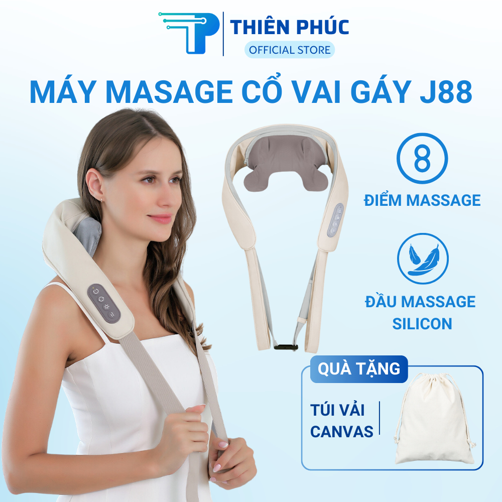 Máy massage cổ vai gáy với 6 đầu mát xa nâng cấp chất liệu silicon, kết hợp chườm nóng giảm đau nhức Thiên phúc tâm