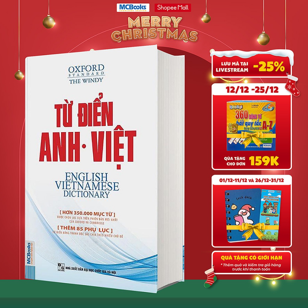 Sách - Từ Điển Anh VIệt Phiên Bản Bìa Mềm Màu Trắng - Giải Nghĩa Đầy Đủ Ví Dụ Phong Phú