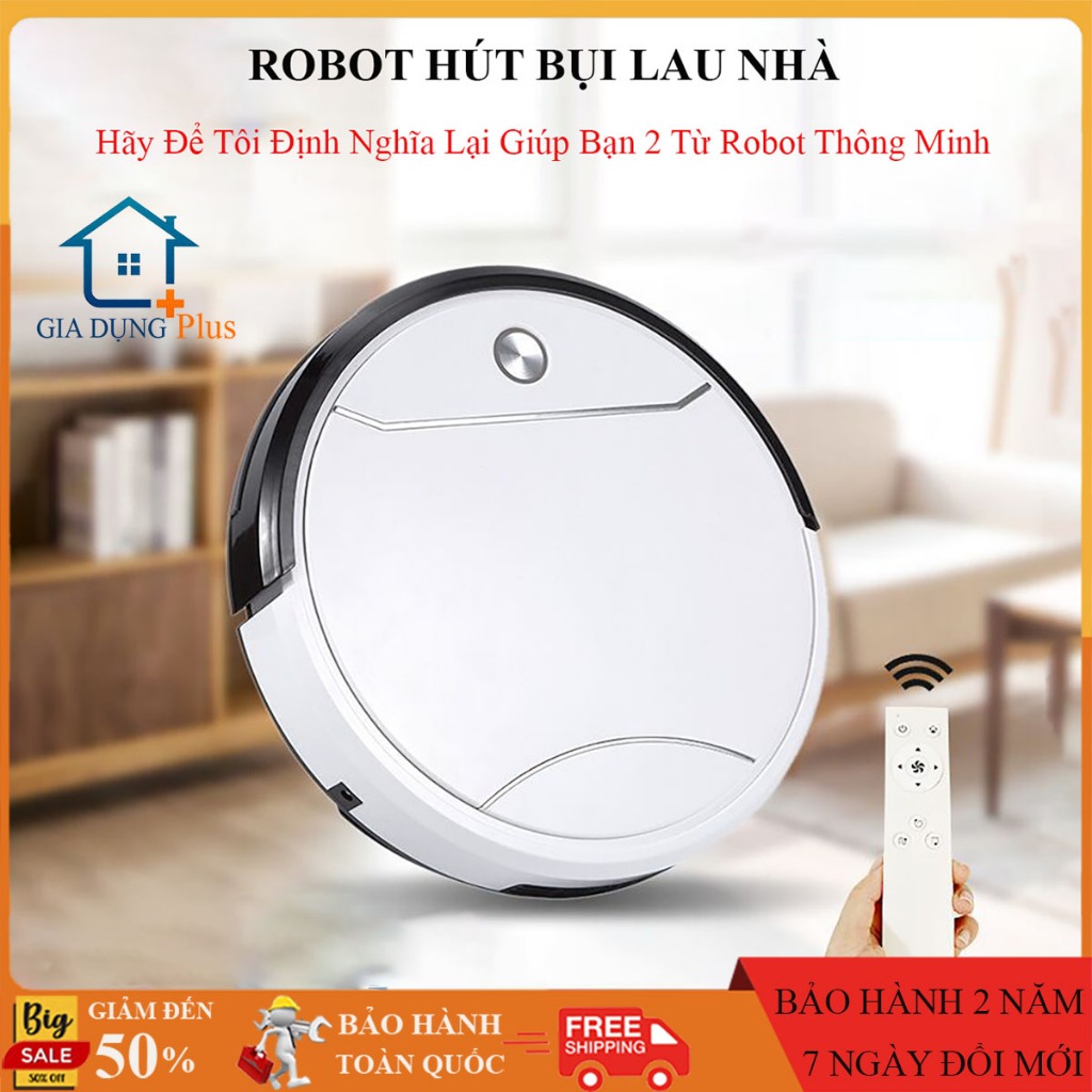Robot hút bụi lau nhà thông minh, máy hút bụi đa năng cảm biến chống va chạm tự động sạc và lập trình hoặt động.