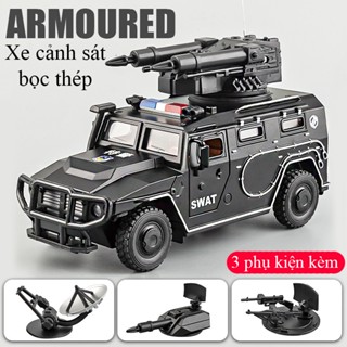 Mô hình xe ô tô cảnh sát bọc thép có 5 đèn và nhạc bằng hợp kim kèm 5 bộ phận thay thế chạy cót