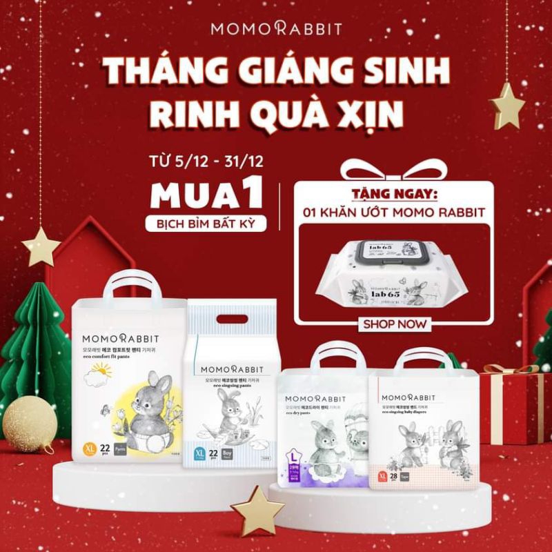 Bỉm MOMO RABIT dán/quần size S36/M32/L30/M30/L28/XL22/XXL18