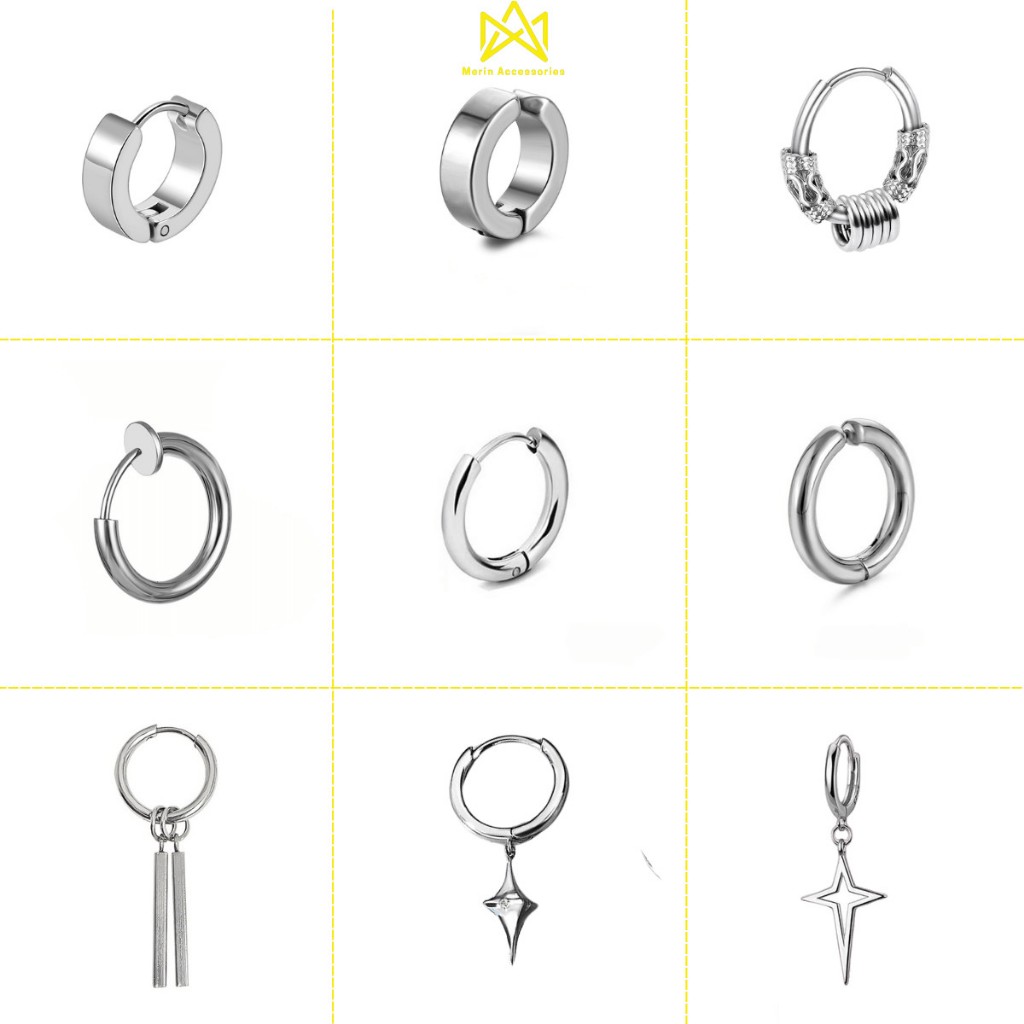 Khuyên tai nam nữ Unisex Merin Accessories hoa tai titan phong cách trẻ trung thời trang - Tổng hợp hoa tai