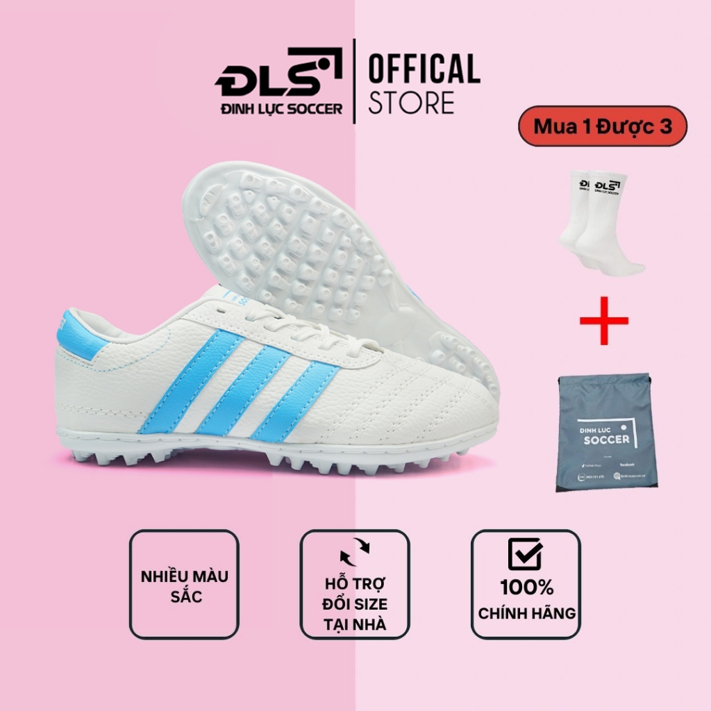 Giày Bóng Đá 3 Sọc Loại 1 ĐINH LỰC SOCCER, Upper Da Nhăn, Đế Siêu Bám Sân, Gót Da, Tặng Tất Và Túi Rút