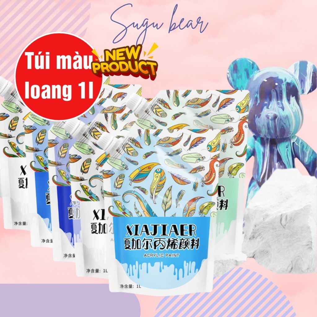 Túi màu Acrylic 1L đổ loang DIY, bearbrick đổ màu acrylic túi 1L - SuGu Bear