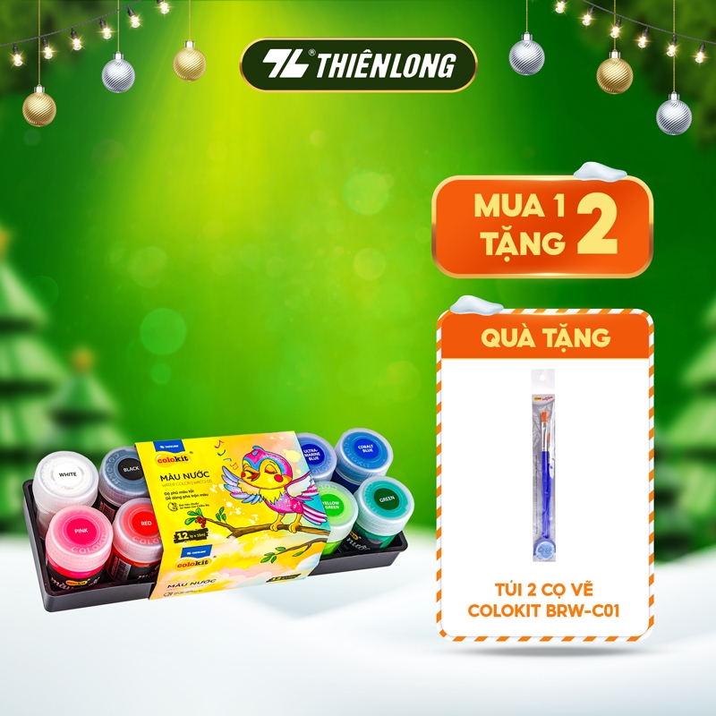 Màu nước Thiên Long Colokit 12 lọ 15ml, màu tươi sáng, an toàn sử dụng WACO-05