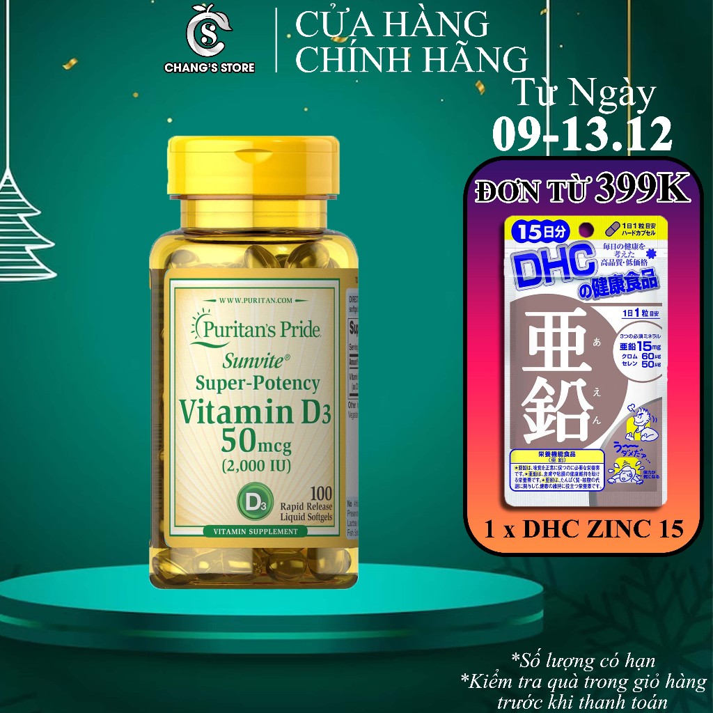 Viên Bổ Sung Vitamin D3 1000iu, 2000iu, 5000iu Puritan's Pride - 100 viên