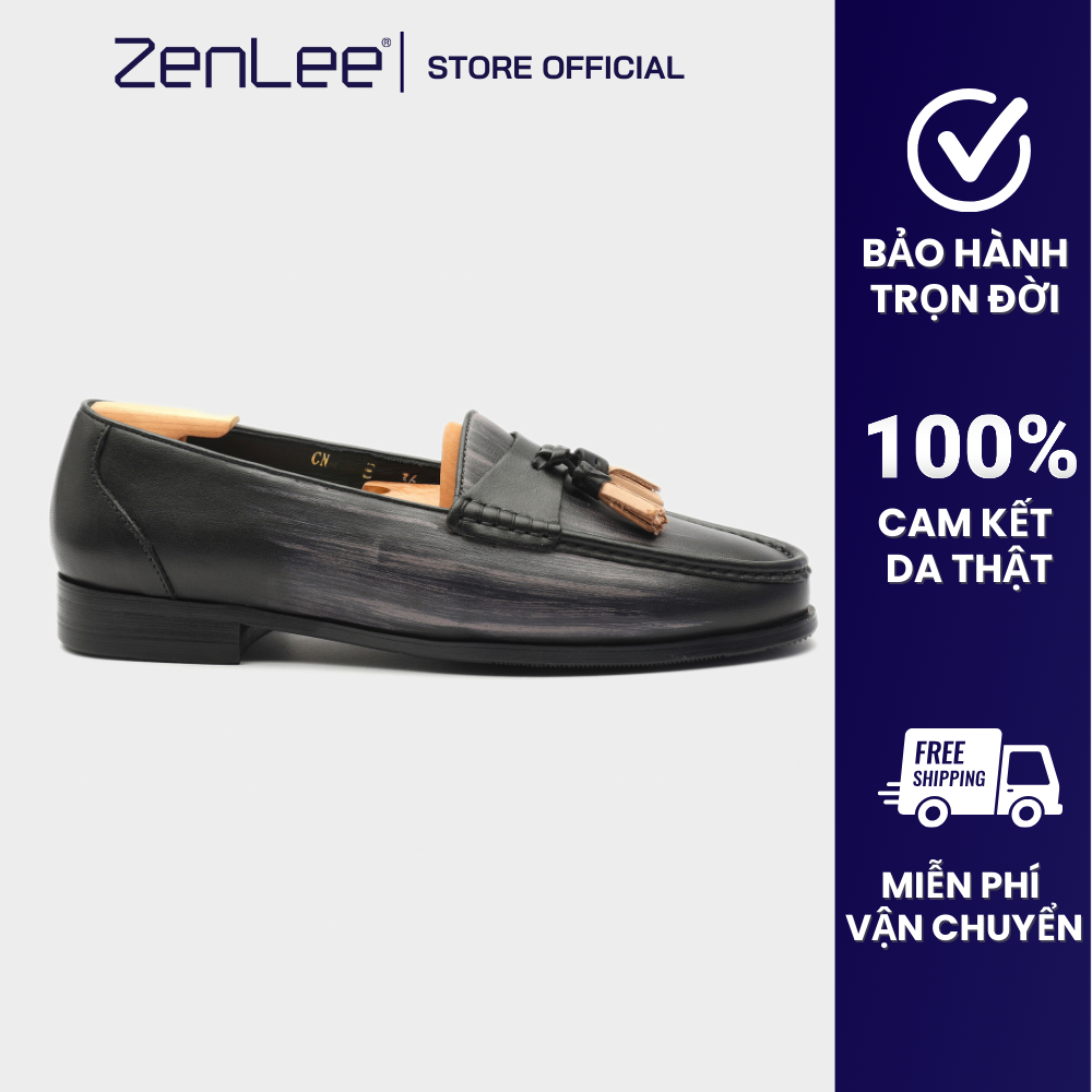 Giày lười da nam thủ công Patina ZENLEE LPC01 kiểu dáng Tassel Loafer da bê thật bảo hành trọn đời