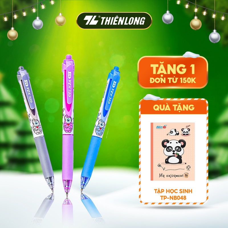 Bút Gel xóa được Thiên Long TP-GELE003 ngòi 0.5mm mực xanh/tím/đen thân bút có họa tiết hoạt hình