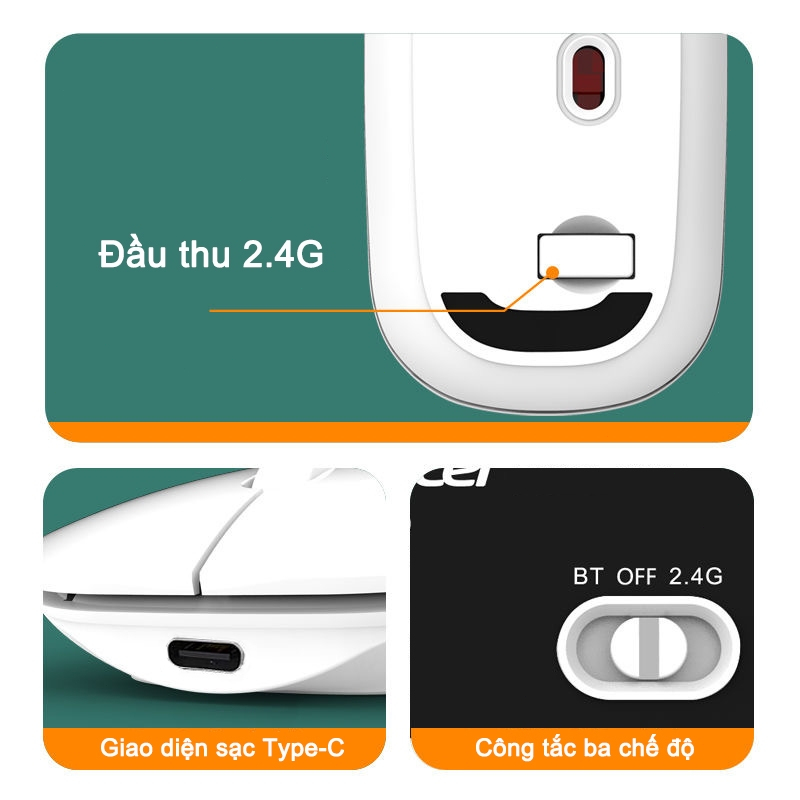 Chuột không dây acer OMR050 Bluetooth 2.4Ghz tự sạc pin cao cấp 2 trong 1 chống ồn dùng cho Máy Tính,Laptop,laptop táo | BigBuy360 - bigbuy360.vn