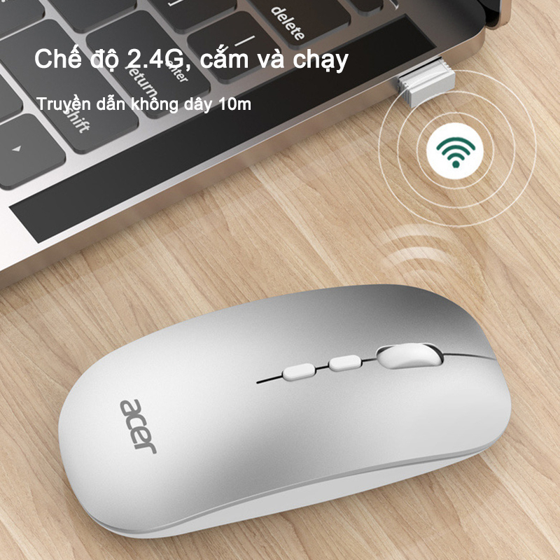 Chuột không dây acer OMR050 Bluetooth 2.4Ghz tự sạc pin cao cấp 2 trong 1 chống ồn dùng cho Máy Tính,Laptop,laptop táo | BigBuy360 - bigbuy360.vn