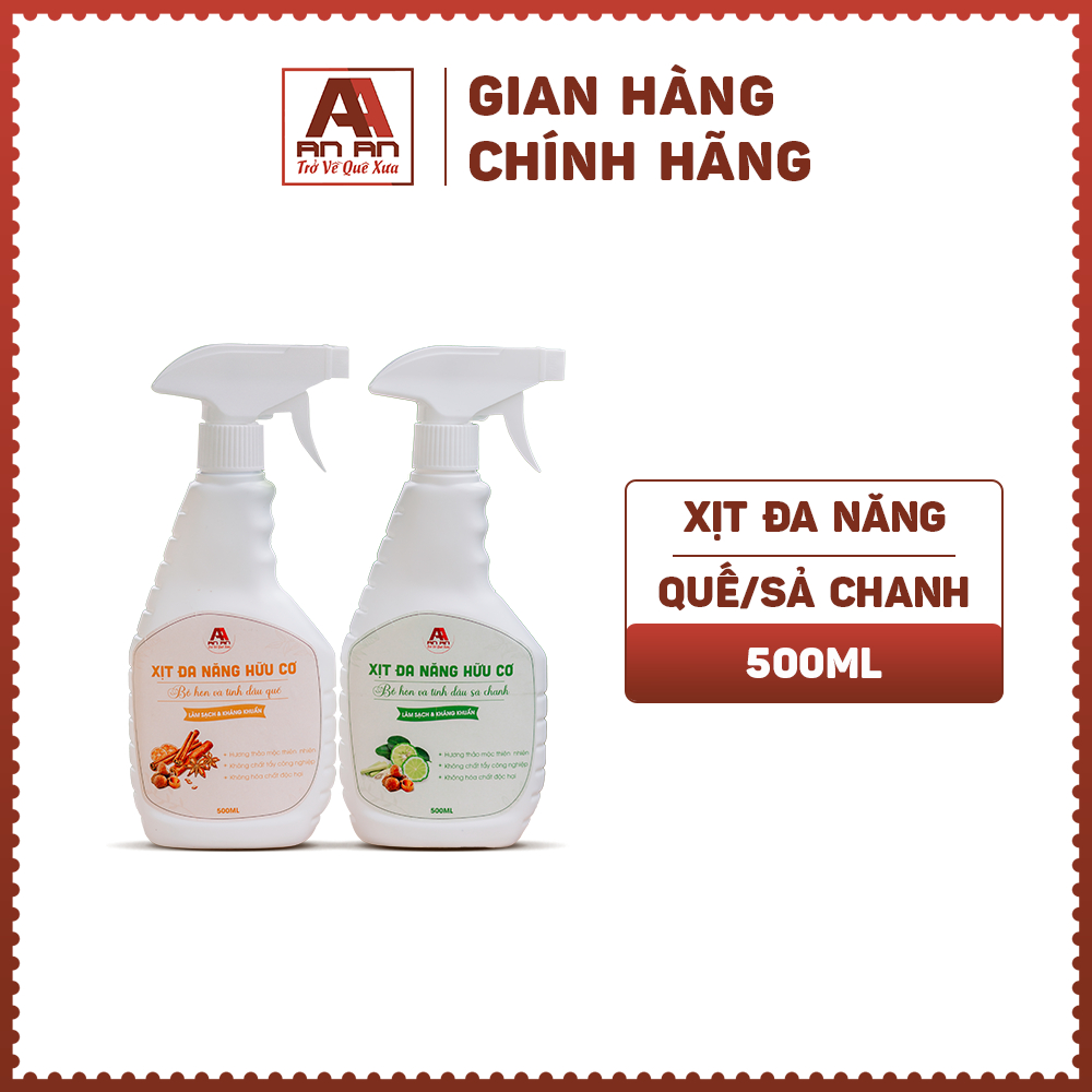 Xịt Đa Năng Hữu Cơ An An 500ml, Tinh dầu quế, sả chanh, bồ hòn tẩy rửa, khử mùi bề mặt bếp, bàn ghế, tủ kệ kính.