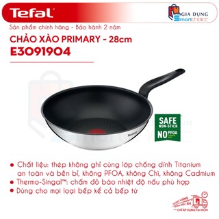 Tefal giá shock, chảo xào tefal primary e3091904 28cm, chảo inox chống dính, đáy từ, hàng chính hãng, giao hỏa tốc